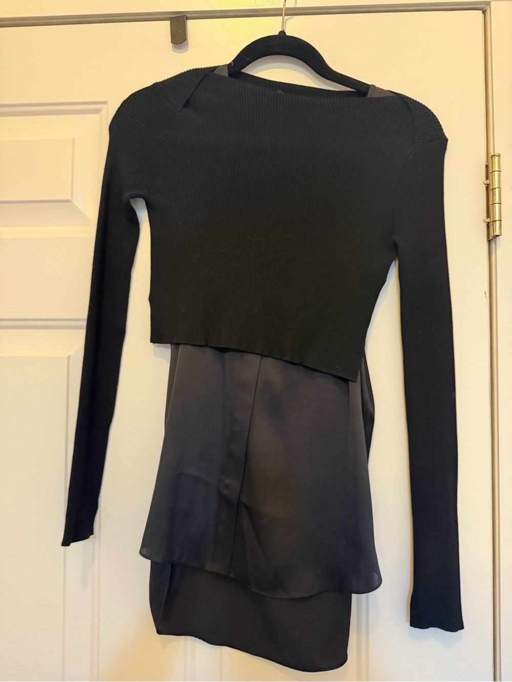 AllSaints Black Layered Knit & Satin Top